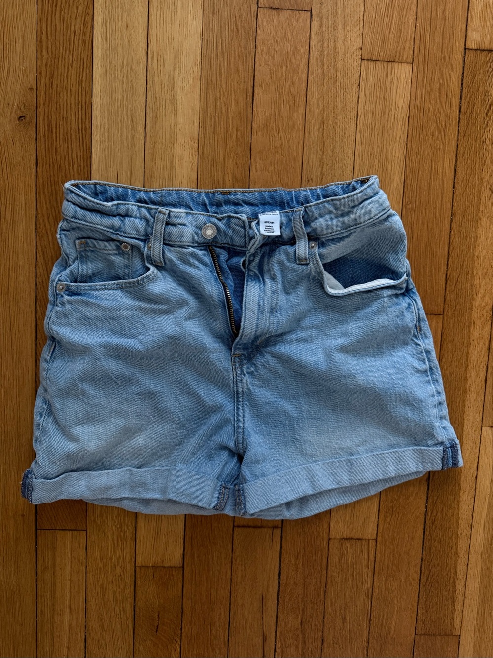 H&M Light Blue High-Rise Rolled Hem Denim Shorts